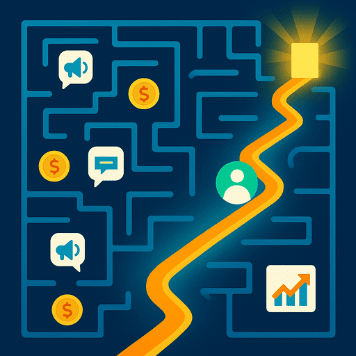 Ilustración de laberinto digital como metáfora de la mala segmentación en campañas pagadas.